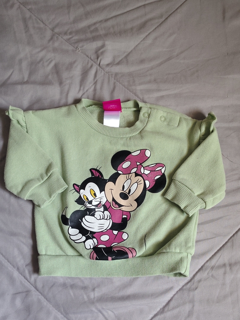 Disney Minnie Mouse Green Sweatshirt with Pink Bow Graphic